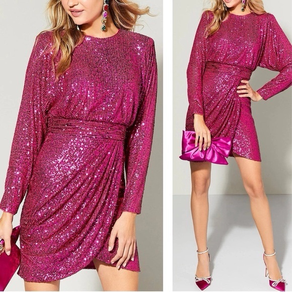 Eliza J NEW Long Sleeve Crew Neck Stretch Sequin Draped
Tulip Cocktail Dress 10 - Picture 1 of 5